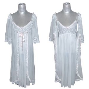 Vtg Tosca of California Lingerie Peignoir Set Sheer Lace Bridal Chemise Robe